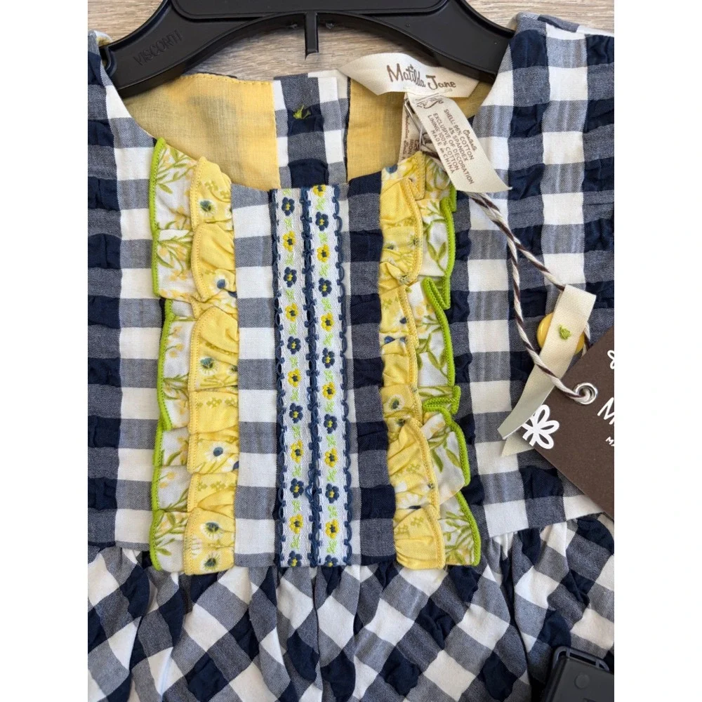 Matilda Jane Enchanted Garden Gingham & Giggles Dress Bloomers Set Navy 12-18M